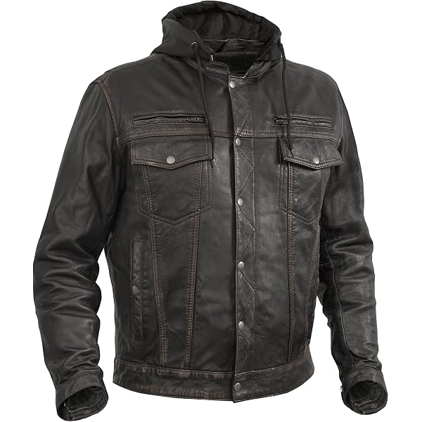 Mens Biker Genuine Lambskin Leather Jacket Coat With Hood | Bike