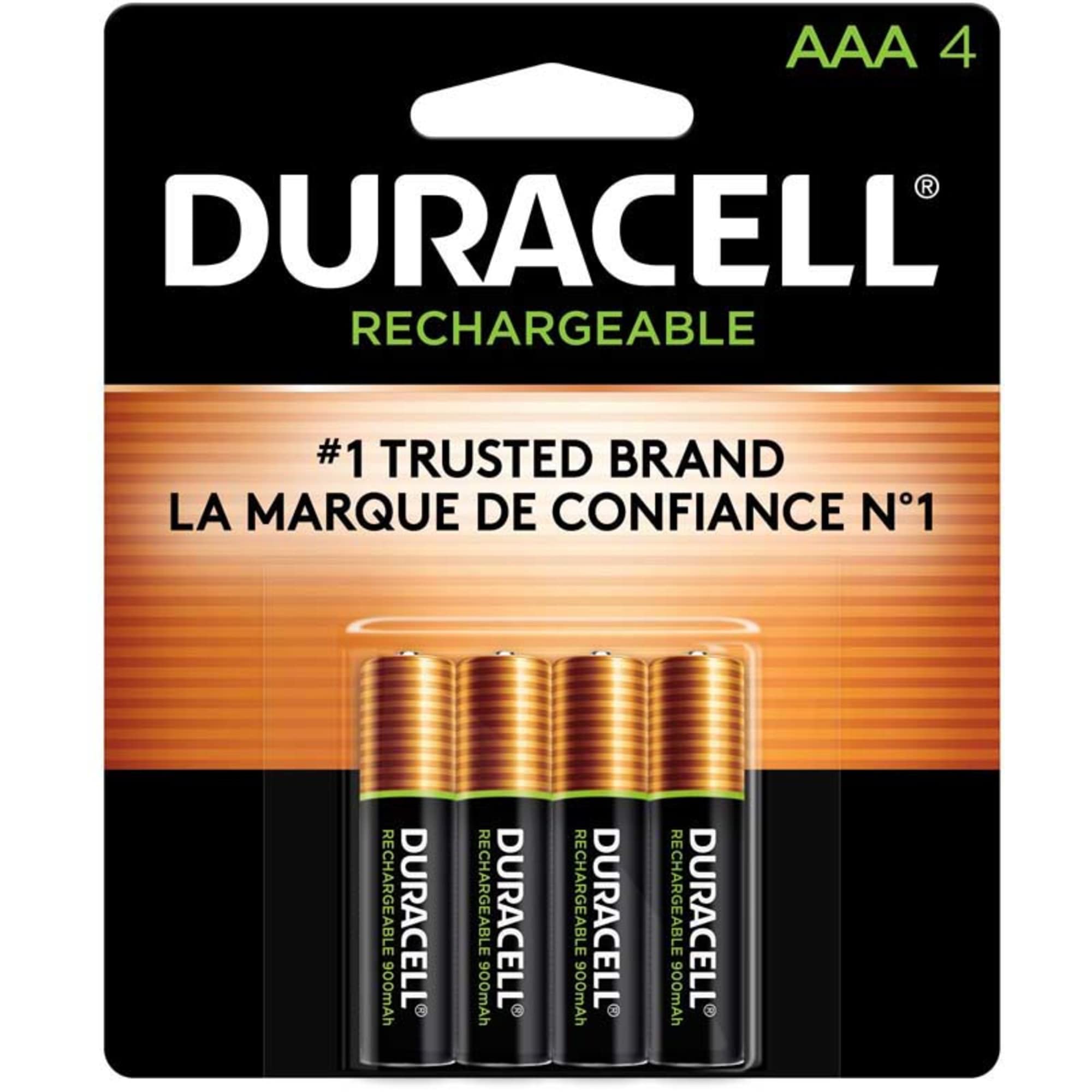 Duracell Rechargeable AAA Batteries 4 Count, Long-lasting Power, All-Purpose Pre-Charged NiMH Triple A Battery for Household and Gaming Devices