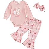 YINGISFITM Easter Baby Girl Outfit My First Easter Bunny Onesie Romper Bell Bottoms Pants Newborn Easter Clothes