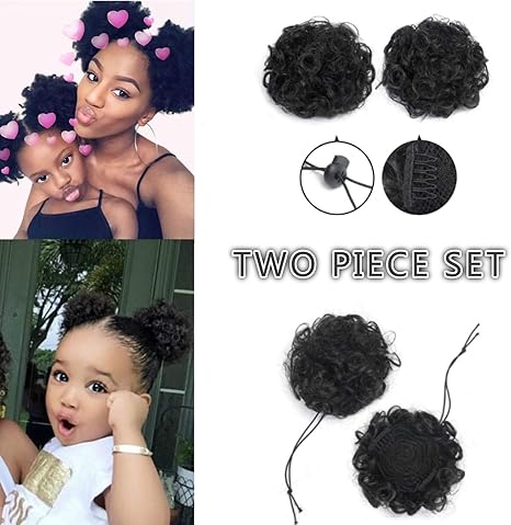 Amesun Fashion Curly Ponytail Twins Buns Clip In Elastic