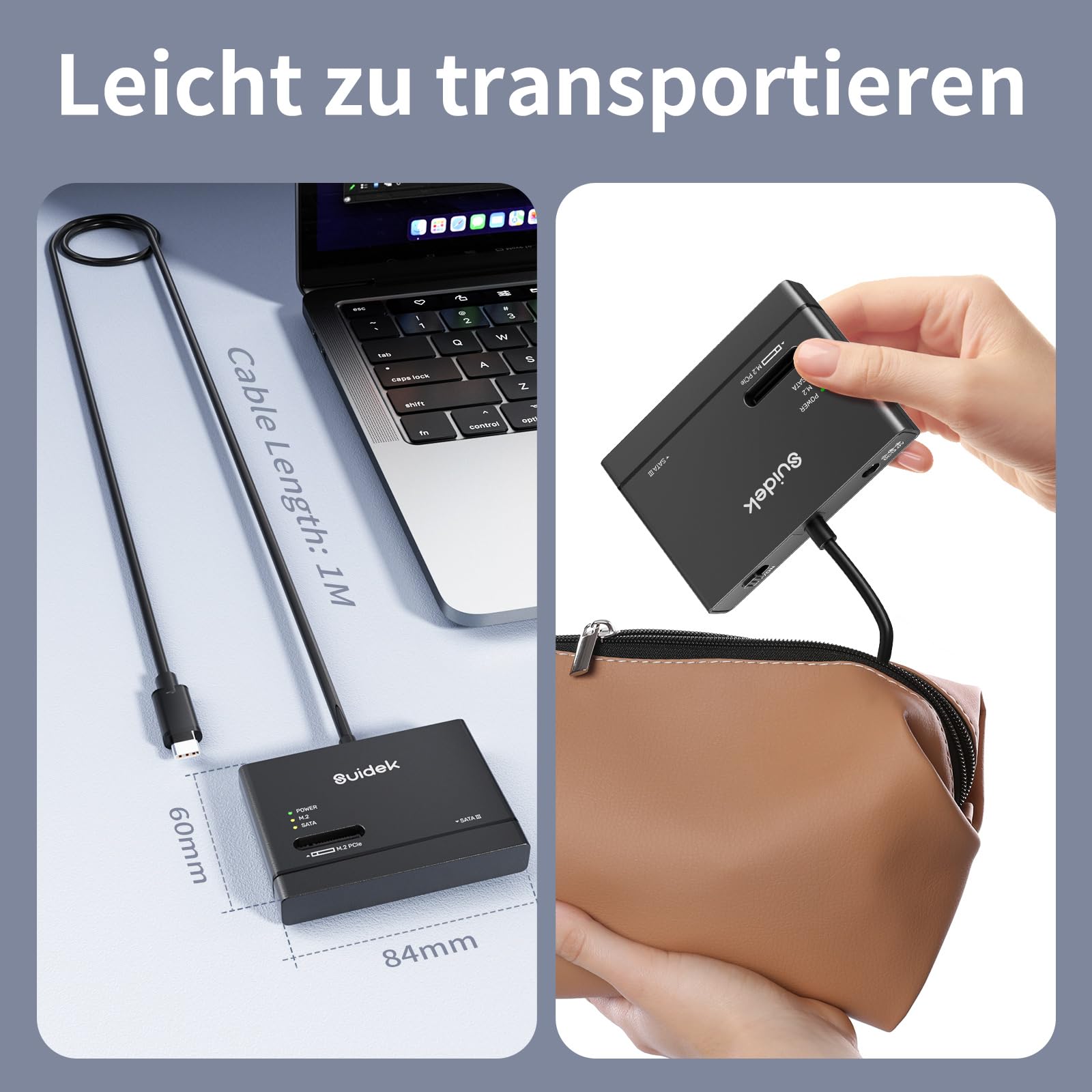 SUIDEK M.2 NVMe USB Adapter, USB-C 3.0 auf M.2 und SATA Festplattenleser 7