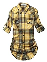 Match Womens Button Down Flannel Plaid Shirts roll