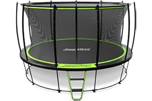 JumpFlex Trampoline with Basketball Hoop - Hero 12FT 14FT 15FT Round Outdoor Backyard Trampoline ASTM Approved with Net Safety Enclosure & Ladder Playset with Fast Assembly