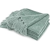 RECYCO Throw Blanket Soft Cozy Chenille Throw Blanket with Fringe Tassel for Couch Sofa Chair Bed Living Room Gift (Sage, 50'' x 60'')