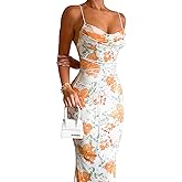 MSVLDR Women's 2026 Summer Sexy Print Maxi Dress Floral Square Neck Spaghetti Strap Bodycon Slip Long Dresses