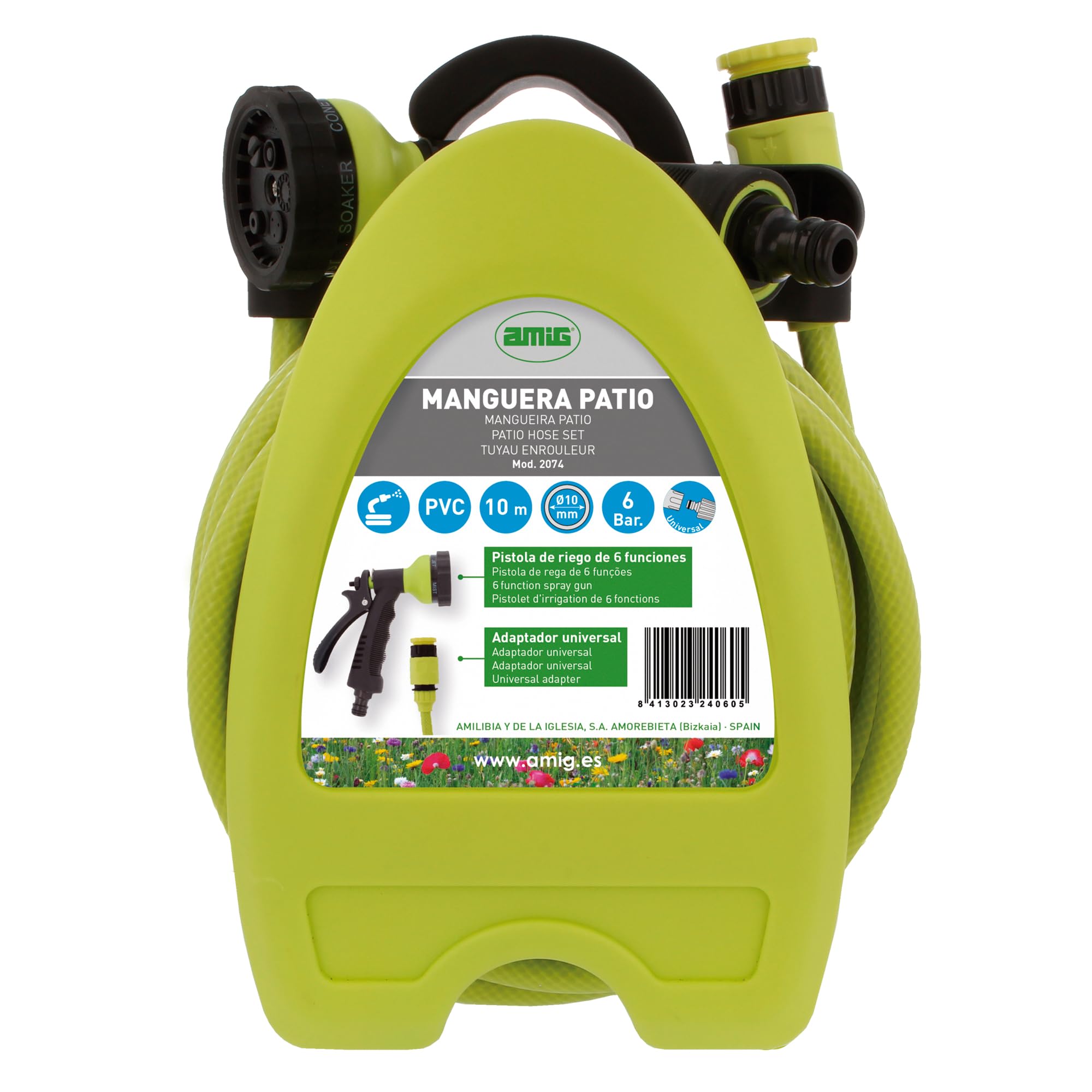 Amig - Garden Hose - Flexible PVC with Triple Layer and Polyester Reinforcement - Pressure Resistant - Outdoor Use -20°C to 60°C - Pistachio Green, 10 m, Polypropylene