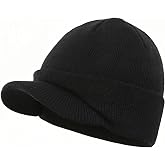 Home Prefer Men's Winter Beanie Hat with Brim Warm Double Knit Cuff Beanie Cap Watch Radar Hat