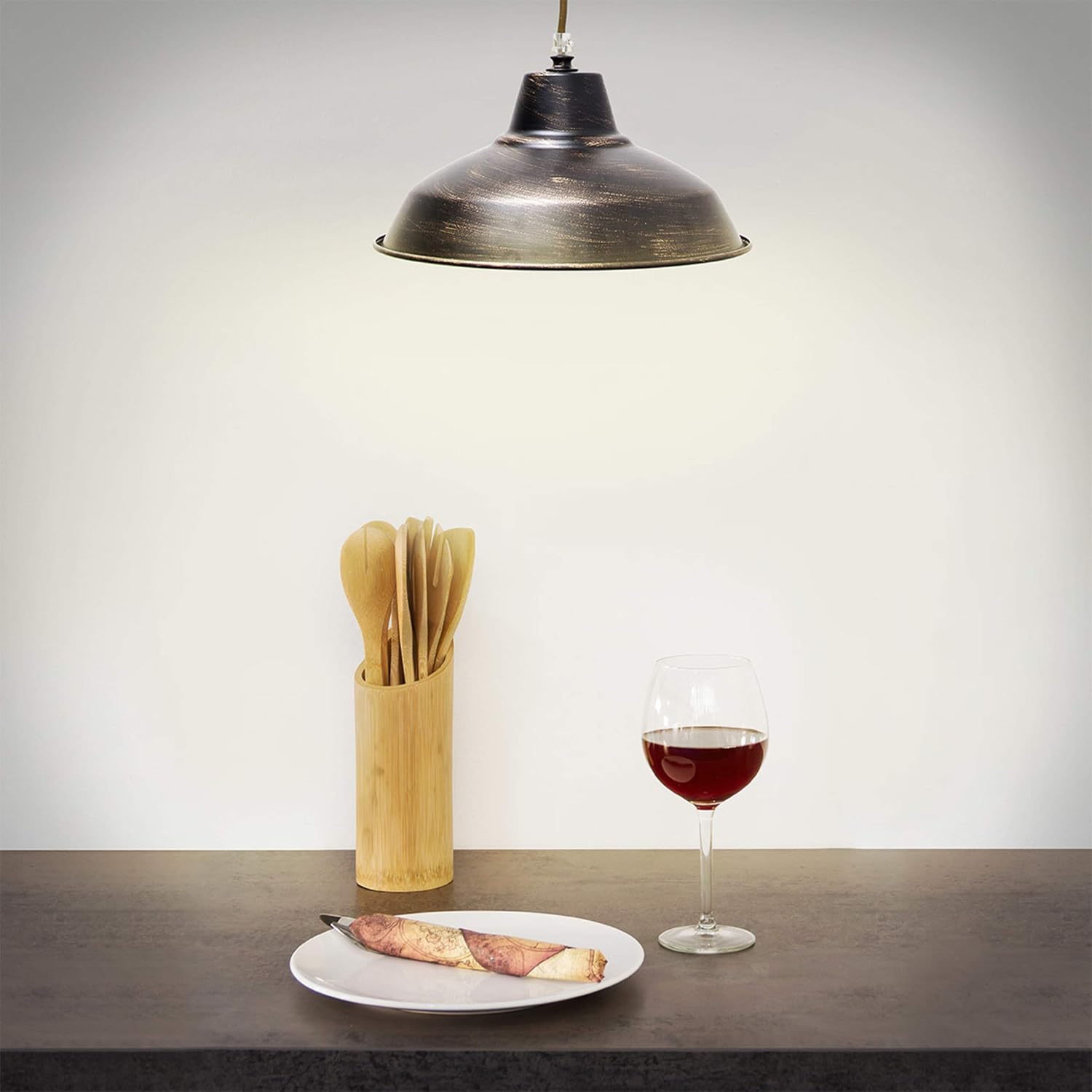 Relaxdays Industrial Hanging, Mahogany Real Wood, Ceiling, Pendant, Adjustable Height, Laquered Metal Lamp, E27, Brown - Image 3