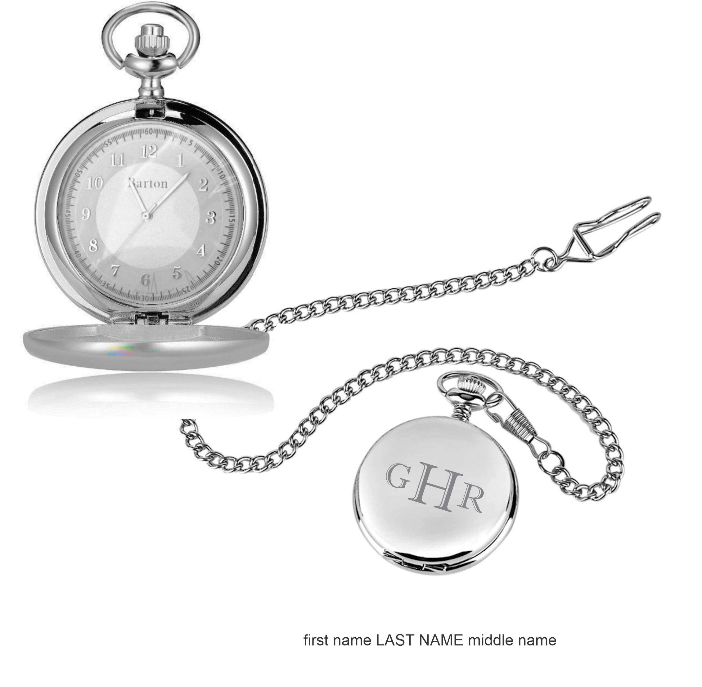 Personalized Silver Pocket Watch with Glass Cover Custom Engraved Free - Stainless Steel Timepiece with Gift Box, Free Engraving - Ships from USA