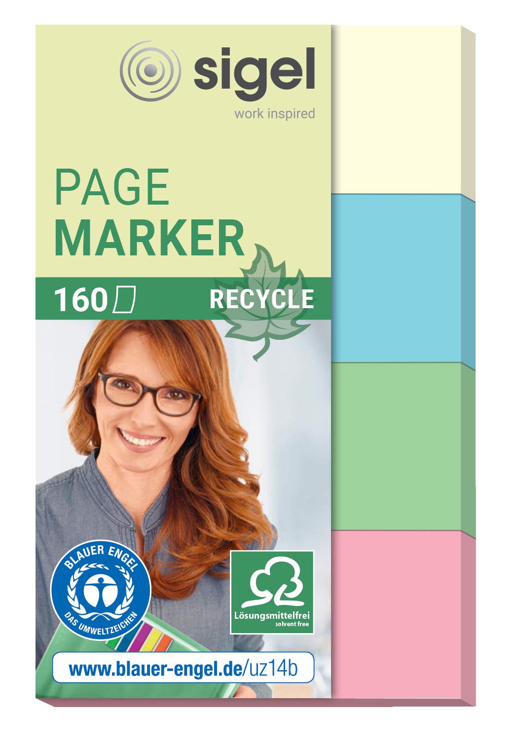 SIGEL HN604 Recycle PageMarkers, 4 x 40 sheets, pastel Yellow/Green/Blue/Red — image 1