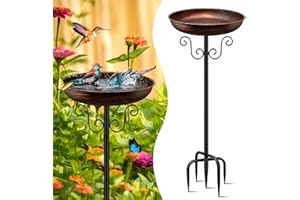 Lovppy Bird Bath for Outside, Antique Metal Bird Bath, Freestanding Bird Bath Bowl Spa & Birdfeeder with Thicker Rod & 5-Pronged Base, Birdbaths for Outdoors Garden Patio Yard Lawn Decor (Bronze)