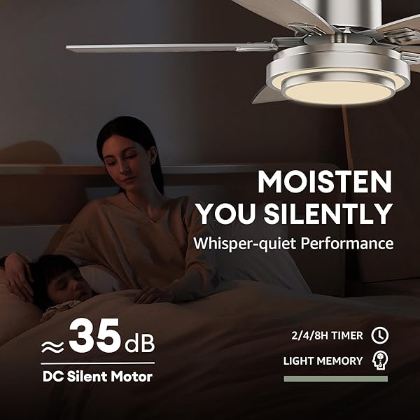 FANBLISS 42 INCH NICKEL CEILING FANS WITH LIGHTS AND REMOTE CONTROL FOR BEDROOM, MODERN CEILING FAN WITH QUIET REVERSIBLE DC MOTOR, 3CCT, DIMMABLE, LED FOR LIVING ROOM, PATIO, INDOOR AND OUTDOOR