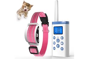 PaiPaitek Cat Shock Collar, Shock Collar for Cats with Auto Stop Meowing, Beep, Vibration, Shock 4 Modes to Training Cats Indoors and Outdoors, Waterproof, Rechargeable, 1300ft Range (Pink)