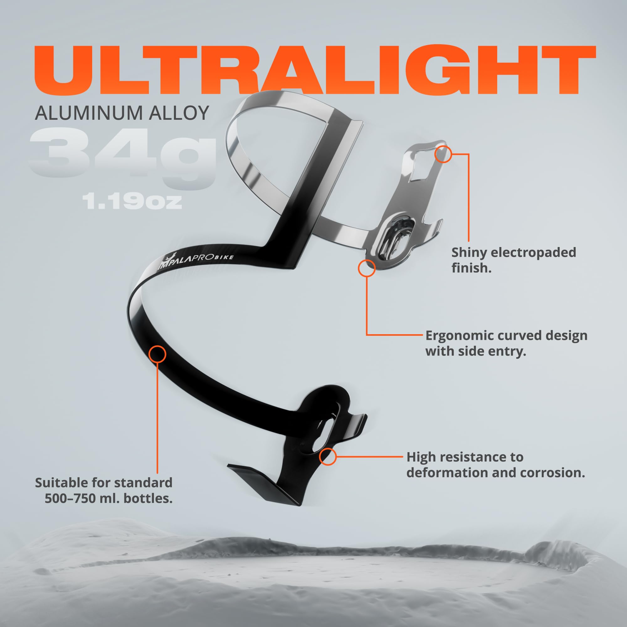 IMPALAPRO Flaschenhalter Fahrrad Seitlich für MTB & Rennrad – Ultralight 34 g Trinkflaschenhalter Fahrrad aus Aluminium mit Electroplated Farbverlauf (grau, 1 Stück) 2