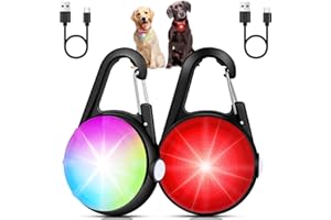 DAAMENT 2 Pack Dog Collar Light, Rechargeable Dog Lights for Night Walking Clip On, 4 Modes Waterproof LED Collar Charm for Nighttime Running, Cycling, Pet Camping Essentials (Black)