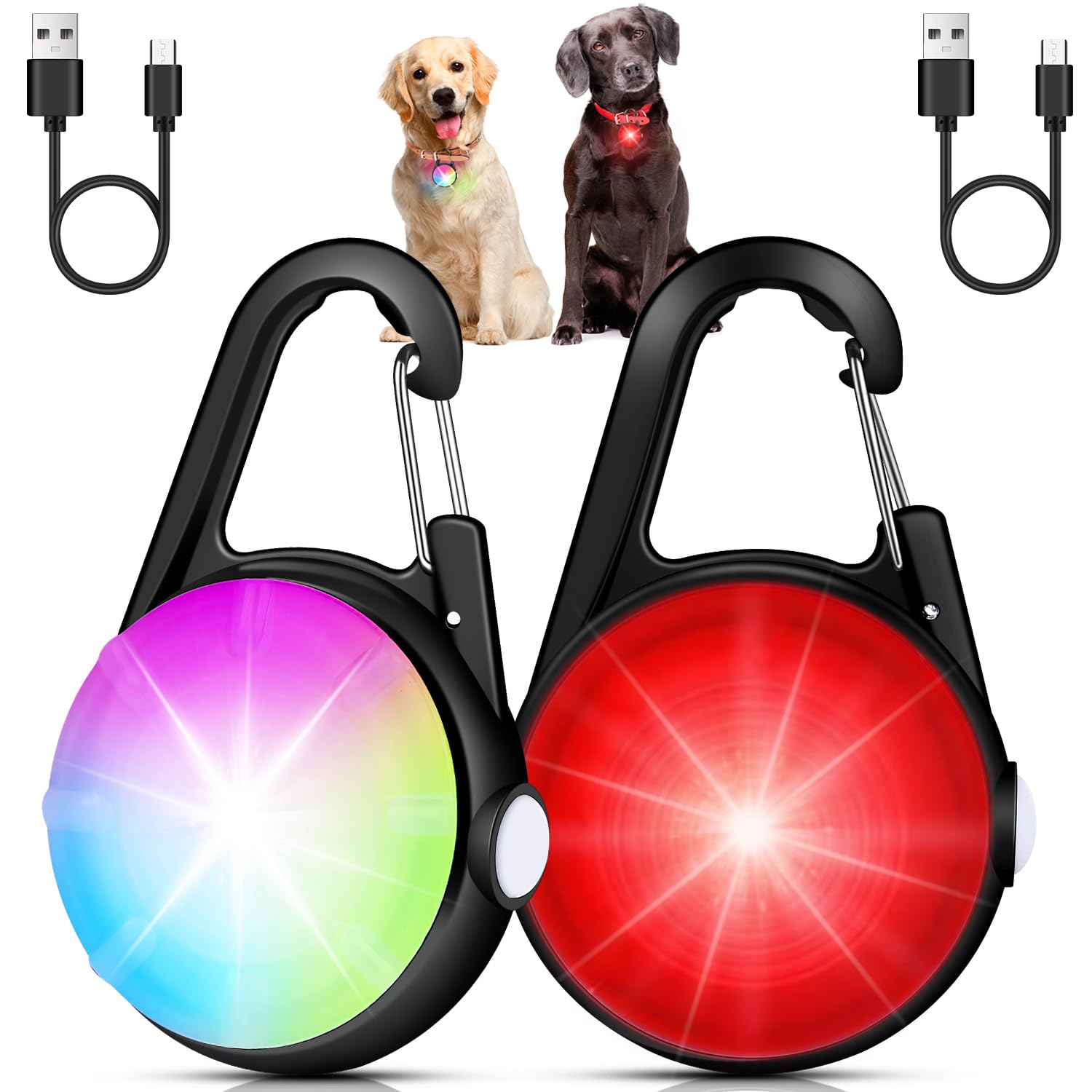 Photo 1 of 2 Pack Dog Collar Light, Rechargeable Dog Lights for Night Walking Clip On, 4 Modes Waterproof LED Collar Charm for Nighttime Running, Cycling, Pet Camping Essentials (Black)