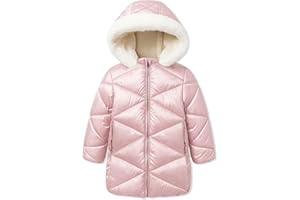 SOLOCOTE Girls Winter Coats Hooded Sherpa Lined Lightweight Jacket Thick Warm Puffy Waterproof Windproof Cotton Shiny Jackets
