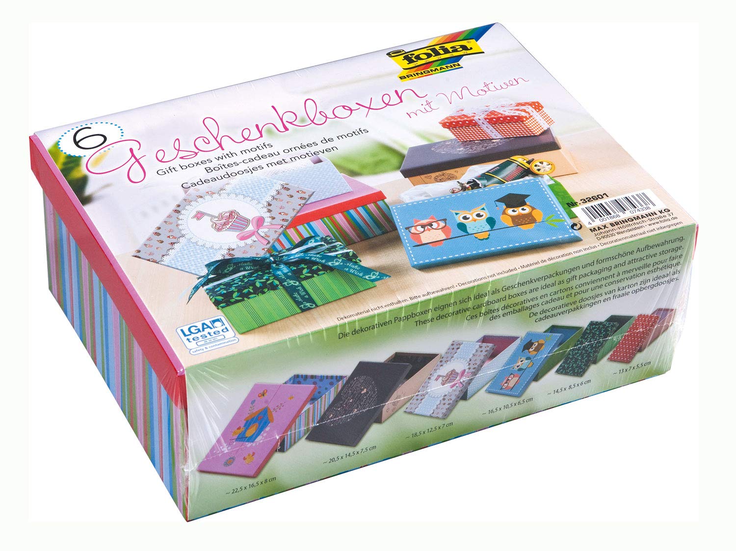 folia 32601 Gift Boxes Set of 6 Assorted with All-Year Motifs and in 6 Different Sizes, Ideal for Gift or Storage