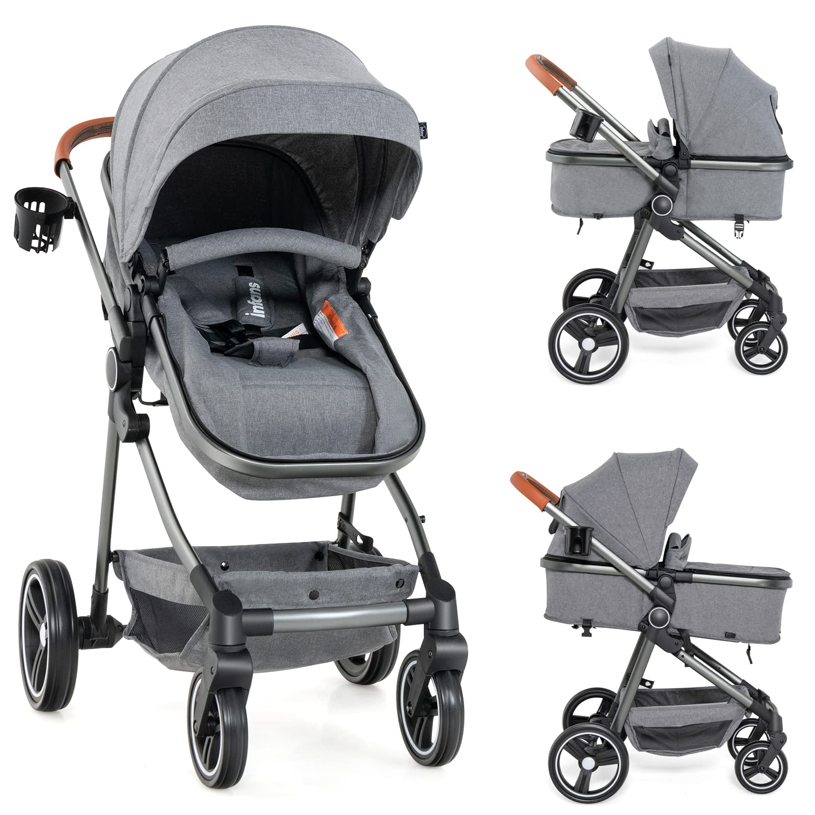 INFANS 2 in 1 High Landscape Convertible Baby Stroller, Newborn