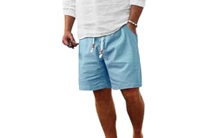 Comdecevis Men's Linen Shorts Casual Elastic Waist Drawstring Summer Beach Vacation Yoga Golf Shorts with Pockets