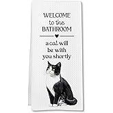 FSTCSV Funny Tuxedo Cat Hand Towels, Funny Tuxedo Cats Gifts for Cats Lovers Women Hand Towel, A Cat Will Be with You Shortly Decorative Towel for Bathroom, Cute Kitty Bathroom Decor, 16x24in