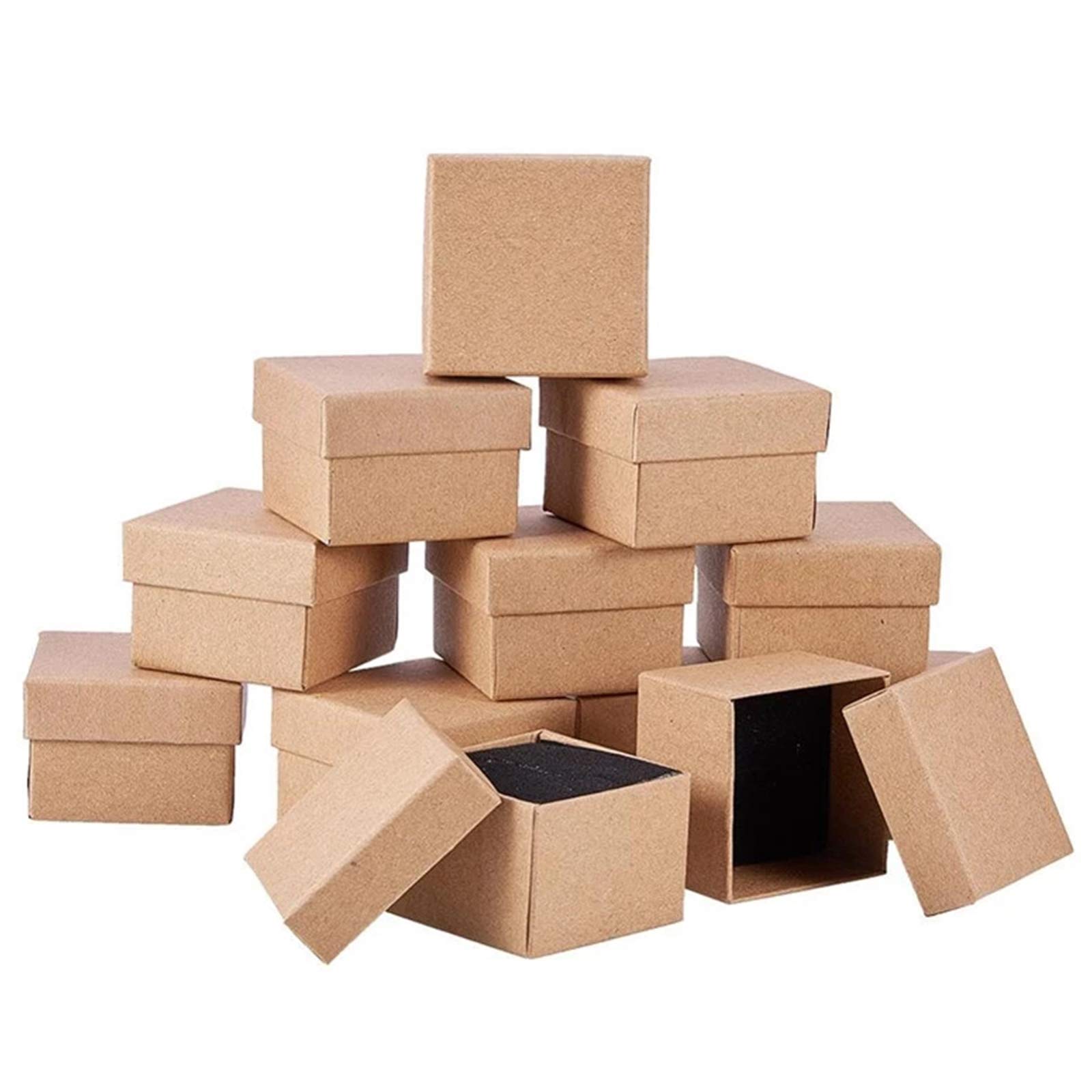Pack of 12 Brown Kraft Square Jewellery Rings Boxes Jewellery Cardboard Paper Retail Gift Box for Necklaces Birthdays, Weddings, Parties, Festivals, Anniversaries, 5 x 5 x 3 cm