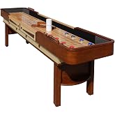 Hathaway Merlot 12-Ft Shuffleboard Game Table - Walnut Finish | Lacquer-Coated Playfield, Built-In Scorers, Storage, Climate Adjusters, Leg Levelers, 8 Pucks, Brush, Wax Great for Rec Rooms
