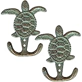 Neletao Cast Iron Hooks Cast Iron Sea Turtle Double Hook Bronze with Green Verdigris Patina Great Gift 3.5" W X 4.5" H (Turtle Hook, 2)