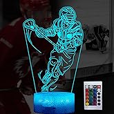 XONYOOM Lacrosse Night Light with Remote Control 3D Lacrosse Player Night Light 16 Colors Changing, RGB Flashing Mode and Dim