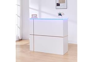 LAYBURST 50" Reception Desk – Modern Front Desk with Lockable Drawer, Keyboard Tray, Storage Cabinet, Built-in Power Outlet, LED Lights & DIY Stripe – Ideal for Lobbies, Salons & Retail