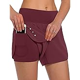 Ksmien Women's 2 in 1 Running Shorts - Lightweight Athletic Workout Gym Yoga Shorts Liner with Phone Pockets