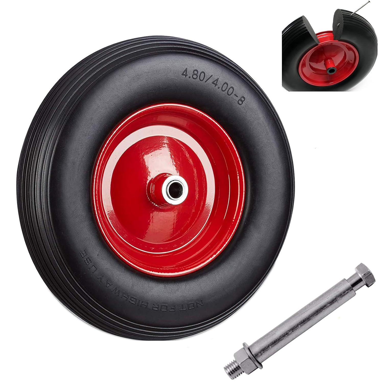 YUWENG Solid rubber wheelbarrow wheel Puncture Proof 15.3" Tyre incl