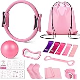Home Pilates Kit for Women, Essentials Pilates Equipment Set with 14‘’ Pilates Ring and Mini Ball, 5 Resistance Bands & Accessories, Tutorial Charts, Pilates Ring Set for Beginners Workout at Home