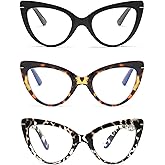 COVESATO Oversized Cat Eye Reading Glasses for Women Fashion Cute Blue Light Blocking Computer Readers(3-Pack,2.00)