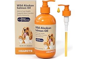 HEAPETS Wild Alaskan Salmon Oil for Dogs & Cats, Fish Oil Omega 3 Supplements with EPA & DHA for Skin & Coat, Immune, Brain, Joint and Heart Health, Dog & Cat Fish Oil Supplements with Pump- 8 oz
