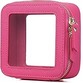 Pinkmik Small Makeup Bag Clear Mini Cosmetic Makeup Case & Toiletry Bag with Zipper Women's Purse Organizer & Car Essentials (X/Fuxia, MINI-1)