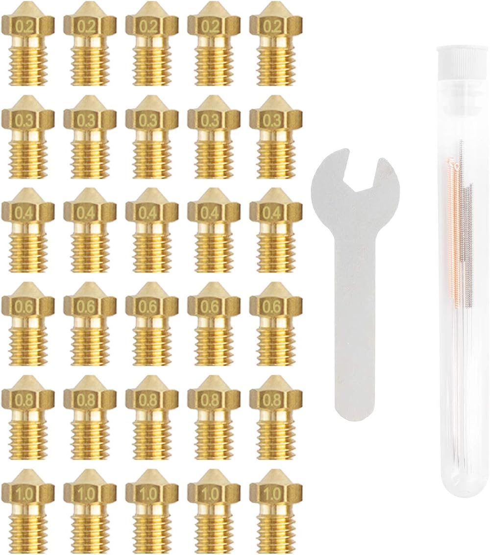 SIMAX3D 30pcs V6 Nozzle Brass 3D Printer Nozzles 0.2-1.0mm Cleaning Needles Kit