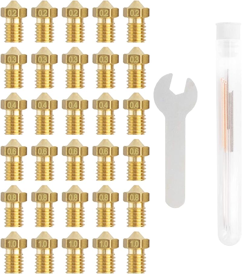 SIMAX3D 30pcs V6 Nozzle Brass 3D Printer Nozzles 0.2-1.0mm Cleaning Needles Kit