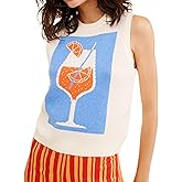 NUFIWI Women Cute Graphic Sweater Vest Y2K Lightweight Sleeveless Knit Vest Tops Ribbed Crochet Pullover Sweater Tank Top