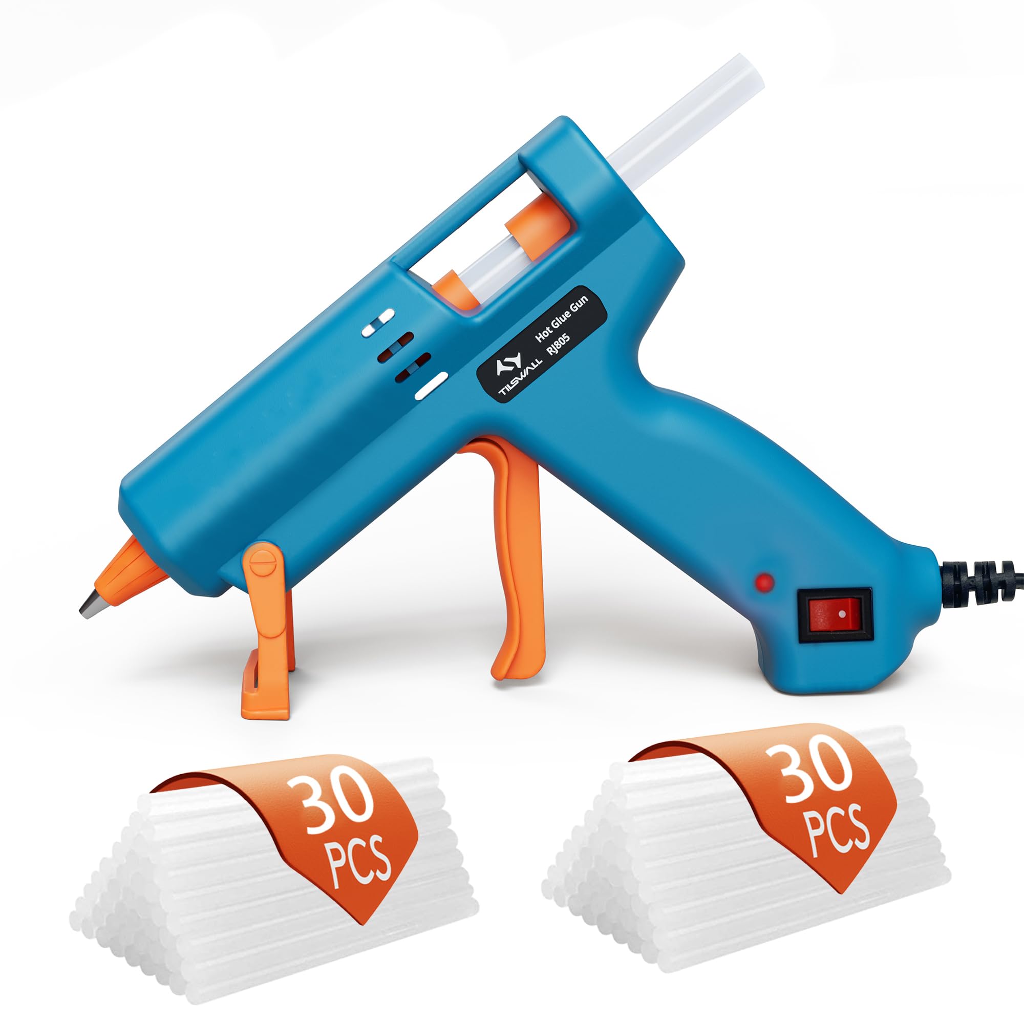 Tilswall グルーガン 小型 60本スティック付き(7mm×130mm) コード付き 50W 強力接着 手芸 DIY 急速加熱 液漏れ防止 やけど対策 軽量 初心者 子供 家庭用