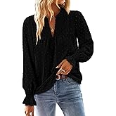 BETTE BOUTIK Women Boho Long Sleeve Shirts Dressy Casual V Neck Fall Fashion Tops Swiss Dot Flowy Blouses