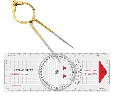 Liquidraw Portland Course Plotter with Marine Protractor and 8" Brass Divider
