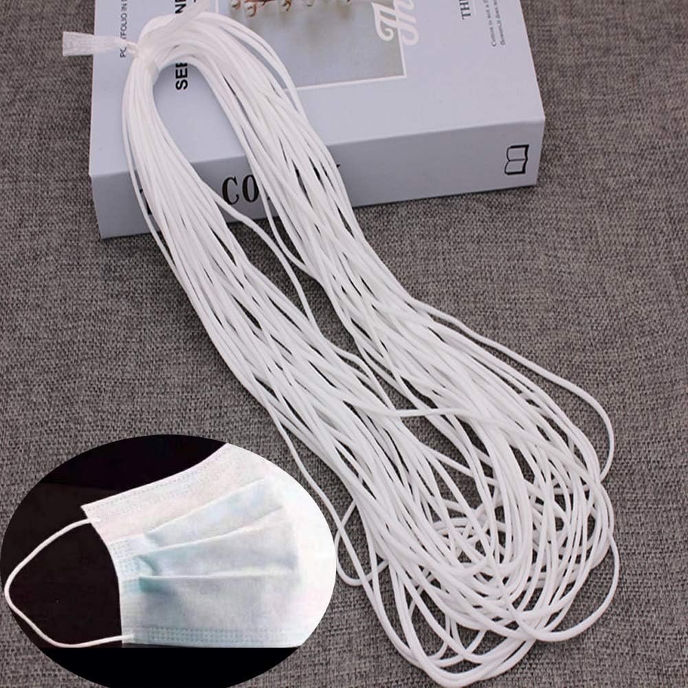 Blueshyhall Round Elastic Bands 21-Yards Length 1/8" Width Earloop String Cord Springy Rope White for Sewing Crafts DIY