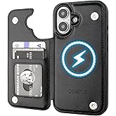 ONETOP Compatible with Magsafe for iPhone 16 Wallet Case with Card Holder, PU Leather Kickstand RFID Blocking Case, Double Magnetic Clasp and Durable Shockproof Cover 6.1 Inch (Black)