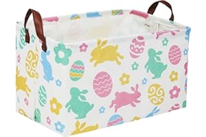 Sanjiaofen Rectangular Easter Baskets, Easket Basket for Kids.Bunny Easter Basket with Handles.Boys and Girls,Easter Bunny Eggs Decor,Toys,Books,Easter Gifts (Easter Rabbit)