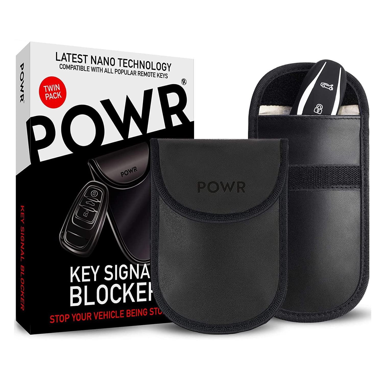 Powr Faraday Pouch for Car Keys, Pack of 2, Anti-theft Keyless Key Signal, Dual Blocker Layer Shielding Bag, RFID Security & Fob Protection (original Black) Classic Black