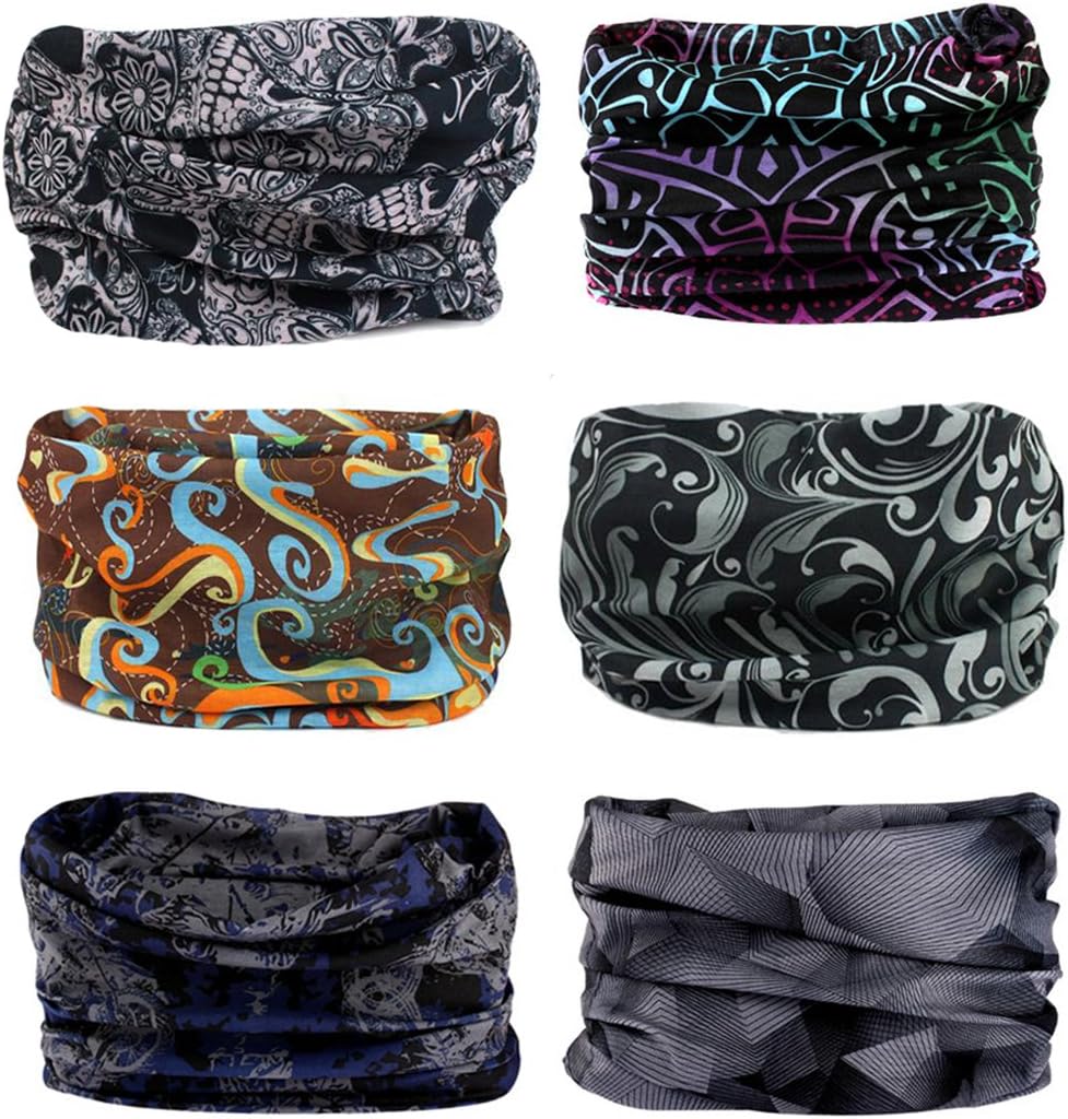 6 PCS Seamless Multifunctional Headwear Bandana Scarf Tube Elastic Headband UV Resistance Headwrap for Running Riding Hiking Yoga Sports