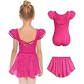 Zaclotre Girls Ballet Leotards with Removable High Low Skirt Toddler Ruffle Sleeve Hollow Back Dance Outfit Combo