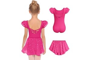 Zaclotre Girls Ballet Leotards with Removable High Low Skirt Toddler Ruffle Sleeve Hollow Back Dance Outfit Combo
