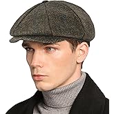 Mens Newsboy Cap High Woolen Tweed Gatsby Hat Ivy Cabbie Flat Golf Cap for Fathers Women Unisex